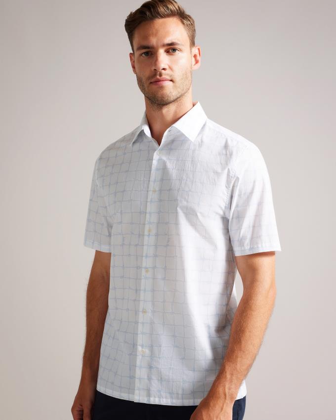 Chemises Ted Baker Short Sleeve Rope Print Check Blanche Homme | QRM-45980395